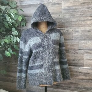 Mac & Jac Wool Blend Womens Sweater Small Petite Full Zip Charcoal Gray Striped